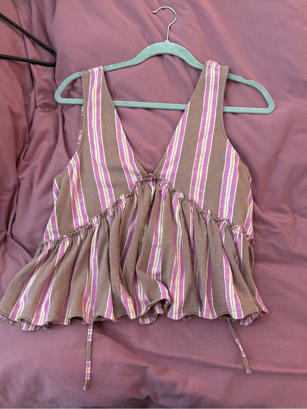 American Eagle Outfitters Mauve Brown Striped Ruffle Tank